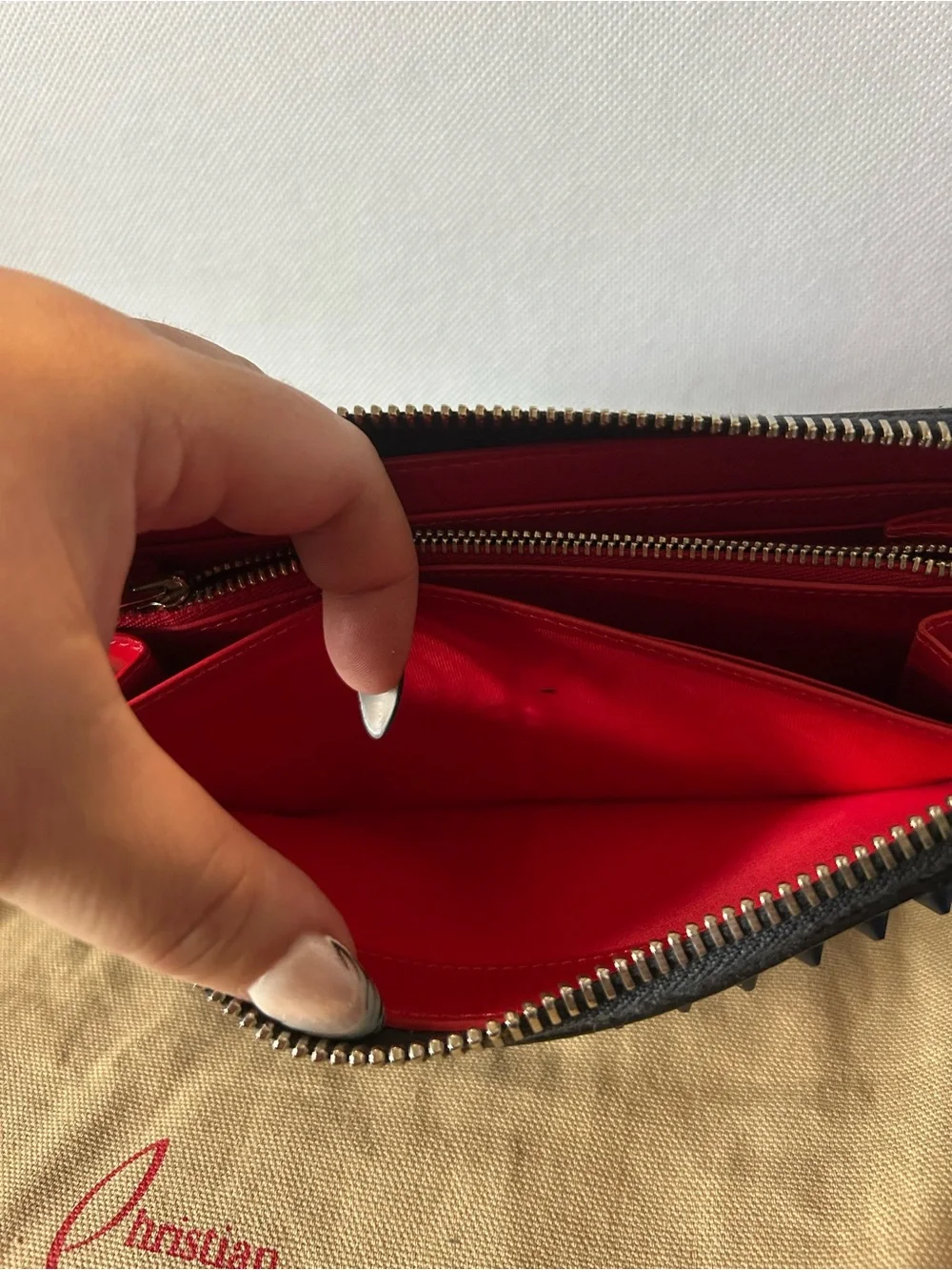 Christian Louboutin - Navy - Spiked Full-Grain Leather Zip-Around Wallet